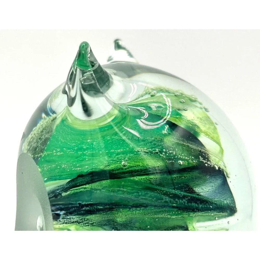 Kerry Glass Art Blown Glass Paperweight Owl‎ Green Swirl Hand Made in Ireland
